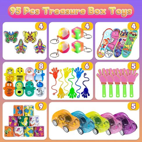 95 Pcs Party Favors for Kids 3-5 4-8-12, Treasure Box Toys for Classroom Prizes, Pinata Filler, Goodie Bag Stuffers, Treasure Chest Carnival Prizes Bulk Birthday Gifts Toys, Pop Fidget Toys Pack in Saudi Arabia