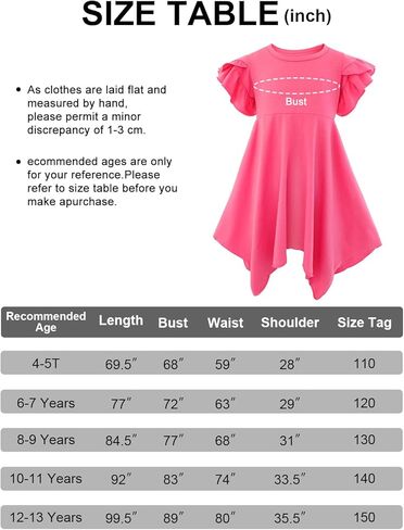 فساتين غير رسمية للفتيات صيفية برقبة دائرية وأكمام مكشكشة بطبقة مزدوجة ملابس لطيفة للركبة متأرجحة عالية ومنخفضة لعمر 4-13 سنة in Kuwait