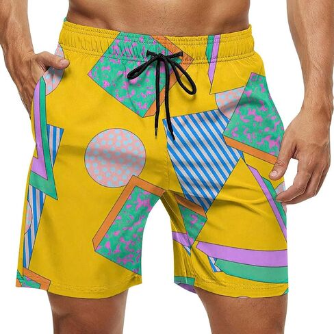 80s 90s Retro Swim Trunks for Men, Vintage Neon Style Board Shorts Beach Surfing Sports Shorts Quick Dry Swim Trunks in Saudi Arabia