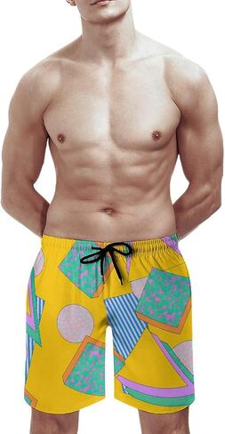 80s 90s Retro Swim Trunks for Men, Vintage Neon Style Board Shorts Beach Surfing Sports Shorts Quick Dry Swim Trunks in Saudi Arabia