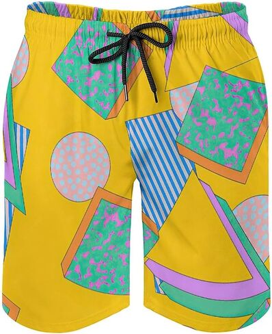 80s 90s Retro Swim Trunks for Men, Vintage Neon Style Board Shorts Beach Surfing Sports Shorts Quick Dry Swim Trunks in Saudi Arabia