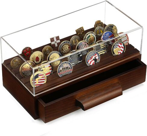 Coin Display Case – Wooden Challenge Coin Display Case - Showcase Your Military Coins with Elegance - Ideal Gift for Men, Boyfriend, Father, or Husband - Premium Walnut Finish in Saudi Arabia