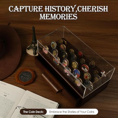 Coin Display Case – Wooden Challenge Coin Display Case - Showcase Your Military Coins with Elegance - Ideal Gift for Men, Boyfriend, Father, or Husband - Premium Walnut Finish in Saudi Arabia