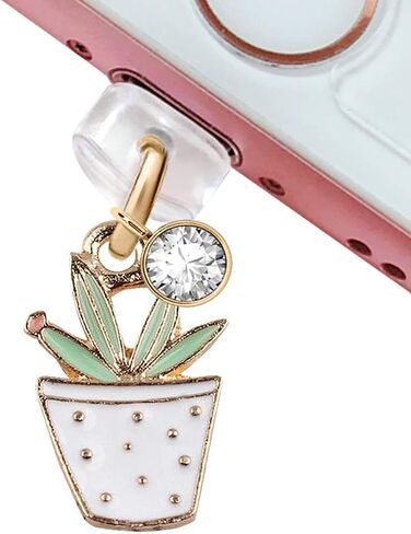 ELISE & FONDA CP207 منفذ شحن USB مضاد للغبار قابس صغير بوعاء نبات الصبار قلادة سحر الهاتف لهاتف iPhone 11/ XS MAX/XR/X/8 Plus/7/6S/7/SE iPad iPod in Saudi Arabia