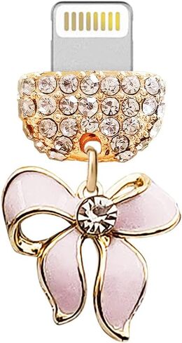 ELISE & FONDA CP466 USB Charging Port Crystal Anti Dust Plug Little 3D Bow Phone Charm for iPhone 13/12/11/ XS MAX/XR/X/8 Plus/7/6S/8/SE iPad iPod (Pink) in Saudi Arabia