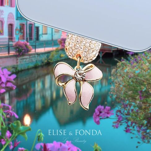 ELISE & FONDA CP466 USB Charging Port Crystal Anti Dust Plug Little 3D Bow Phone Charm for iPhone 13/12/11/ XS MAX/XR/X/8 Plus/7/6S/8/SE iPad iPod (Pink) in Saudi Arabia