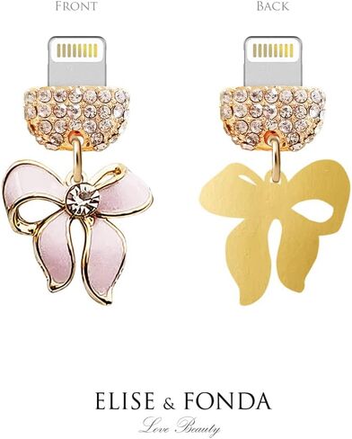 ELISE & FONDA CP466 USB Charging Port Crystal Anti Dust Plug Little 3D Bow Phone Charm for iPhone 13/12/11/ XS MAX/XR/X/8 Plus/7/6S/8/SE iPad iPod (Pink) in Saudi Arabia