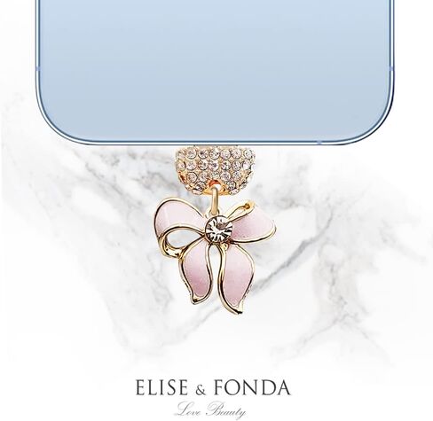 ELISE & FONDA CP466 USB Charging Port Crystal Anti Dust Plug Little 3D Bow Phone Charm for iPhone 13/12/11/ XS MAX/XR/X/8 Plus/7/6S/8/SE iPad iPod (Pink) in Saudi Arabia