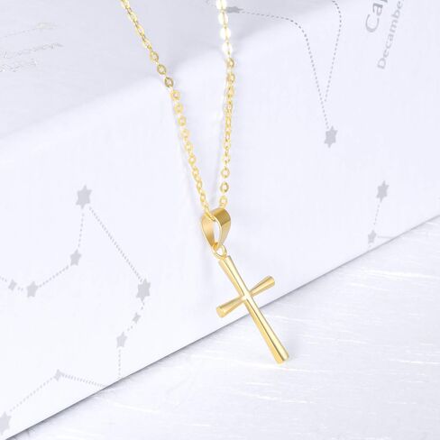SISGEM Solid 18k Gold Cross Pendant Necklace for Women, Real 18 Carat Gold Religious Jewelry Gifts for Her, 18 inch in Saudi Arabia