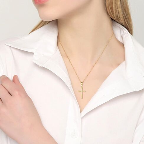 SISGEM Solid 18k Gold Cross Pendant Necklace for Women, Real 18 Carat Gold Religious Jewelry Gifts for Her, 18 inch in Saudi Arabia