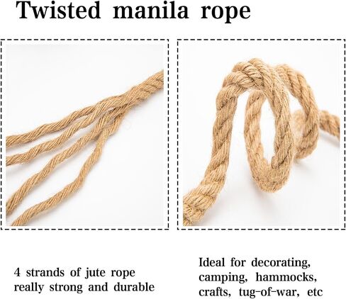 Natural Jute Rope 1/2 inch 100 feet, Twisted Manila Rope Hemp Rope Sisal Rope for Cat Scratching Post, Camping, Crafts, Tug of War, Railings Decorate, Hanging, Hammock, DIY Projects in Saudi Arabia