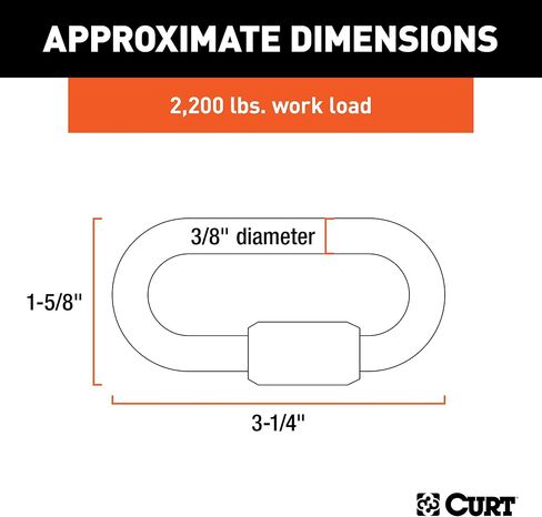 CURT 82933 Threaded Quick Link Trailer Safety Chain Hook Carabiner Clip, 3/8-Inch Diameter, 11,000 lbs Break Strength, CLEAR ZINC in Saudi Arabia