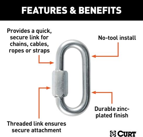 CURT 82933 Threaded Quick Link Trailer Safety Chain Hook Carabiner Clip, 3/8-Inch Diameter, 11,000 lbs Break Strength, CLEAR ZINC in Saudi Arabia
