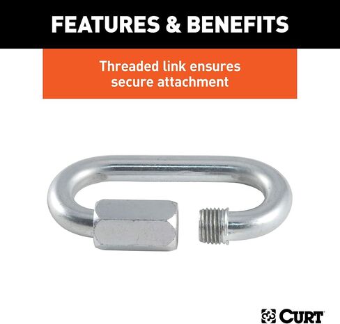 CURT 82933 Threaded Quick Link Trailer Safety Chain Hook Carabiner Clip, 3/8-Inch Diameter, 11,000 lbs Break Strength, CLEAR ZINC in Saudi Arabia