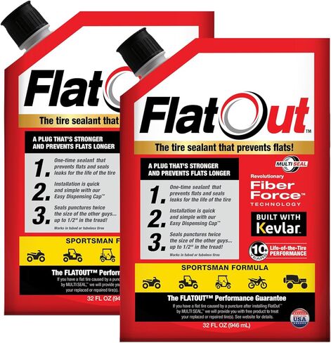 FlatOut Off Road Tire Sealant, Sportsman Formula, Prevents Flat Tires, Fix a Flat Tire, Seals Leaks, Contains Kevlar, 32 Ounce Bag, 2-Pack in Saudi Arabia