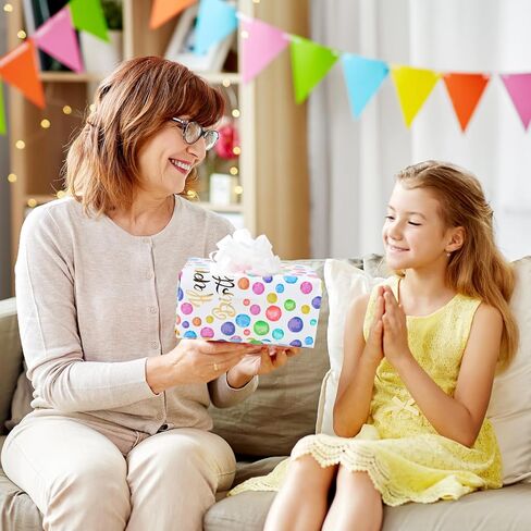 ورق تغليف عيد ميلاد LOMIMOS، لفافة صغيرة مع خطوط مقطوعة بنقاط ملونة ورقائق ذهبية بتصميم ورق تغليف الهدايا لحفلة عيد ميلاد وعطلة استحمام الطفل 17 بوصة × 32.8 قدم in Kuwait