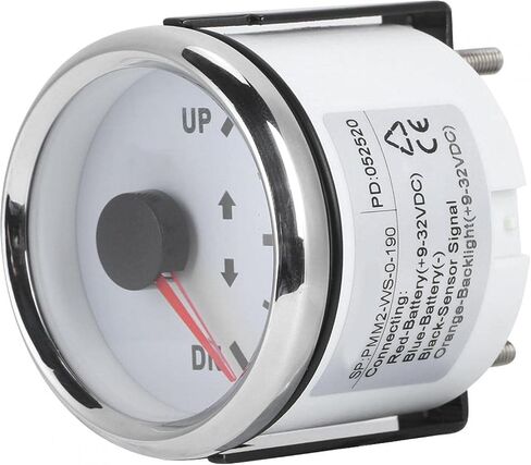 مقياس زخرفة القارب 52 مم/2 بوصة UP-DN 0-190ohm مؤشر إمالة الإشارة الخلفية الحمراء مقياس زخرفة القارب مؤشر إمالة القارب (إطار فضي بقرص أبيض) in Saudi Arabia