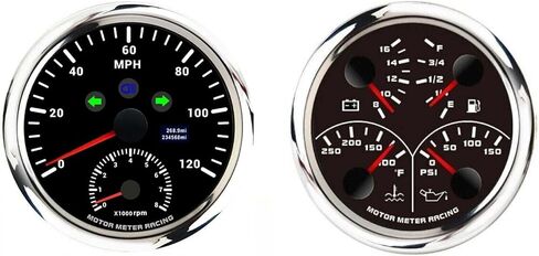 MOTOR METER RACING W PRO Series 3 Gauge Set 110mm 4-3/8" GPS Speedometer, Tachometer & 4 in 1 Multi-Function Volt, Fuel Level, Water Temperature & Oil Pressure Black Dial White LED for Car, Boat in Saudi Arabia