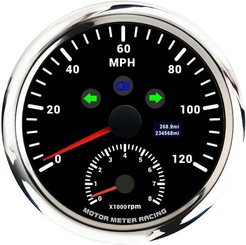 MOTOR METER RACING W PRO Series 3 Gauge Set 110mm 4-3/8" GPS Speedometer, Tachometer & 4 in 1 Multi-Function Volt, Fuel Level, Water Temperature & Oil Pressure Black Dial White LED for Car, Boat in Saudi Arabia
