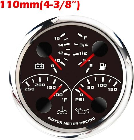 MOTOR METER RACING W PRO Series 3 Gauge Set 110mm 4-3/8" GPS Speedometer, Tachometer & 4 in 1 Multi-Function Volt, Fuel Level, Water Temperature & Oil Pressure Black Dial White LED for Car, Boat in Saudi Arabia