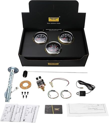 MOTOR METER RACING W PRO Series 3 Gauge Set 110mm 4-3/8" GPS Speedometer, Tachometer & 4 in 1 Multi-Function Volt, Fuel Level, Water Temperature & Oil Pressure Black Dial White LED for Car, Boat in Saudi Arabia