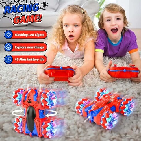 Spider Remote Control Car, Double Sided 360°Rotating 4WD Off-Road RC Stunt Cars with Headlights, 2.4Ghz Indoor Outdoor Rechargeable Toys Car for Boys KDS Age 4-6 5-7 6-8 8-12 Birthday Gift in Saudi Arabia