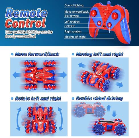 Spider Remote Control Car, Double Sided 360°Rotating 4WD Off-Road RC Stunt Cars with Headlights, 2.4Ghz Indoor Outdoor Rechargeable Toys Car for Boys KDS Age 4-6 5-7 6-8 8-12 Birthday Gift in Saudi Arabia