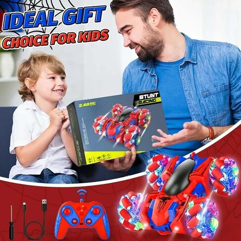 Spider Remote Control Car, Double Sided 360°Rotating 4WD Off-Road RC Stunt Cars with Headlights, 2.4Ghz Indoor Outdoor Rechargeable Toys Car for Boys KDS Age 4-6 5-7 6-8 8-12 Birthday Gift in Saudi Arabia