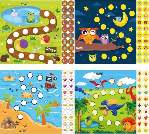 140PCS Incentive Reward Charts Sticker for Kids Behavior, Potty Training Chore Chart for Toddlers Boys, Girls Classroom Teaching or Home Using(4 Designs-Snails Pirate Dinosaurs Owls) in Saudi Arabia