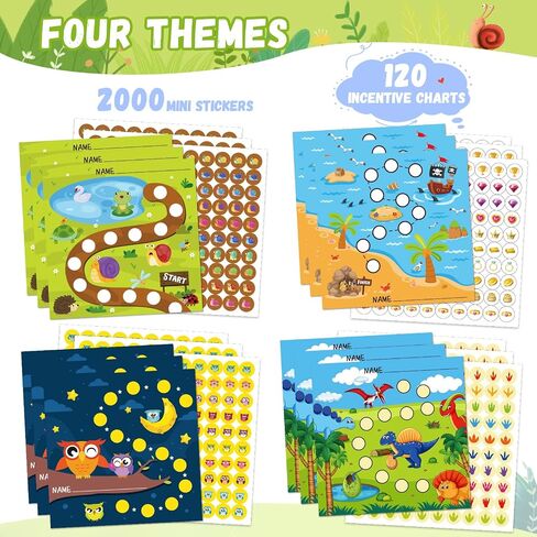 140PCS Incentive Reward Charts Sticker for Kids Behavior, Potty Training Chore Chart for Toddlers Boys, Girls Classroom Teaching or Home Using(4 Designs-Snails Pirate Dinosaurs Owls) in Saudi Arabia