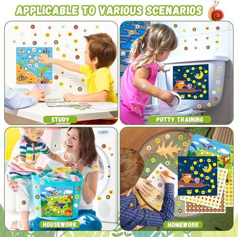140PCS Incentive Reward Charts Sticker for Kids Behavior, Potty Training Chore Chart for Toddlers Boys, Girls Classroom Teaching or Home Using(4 Designs-Snails Pirate Dinosaurs Owls) in Saudi Arabia