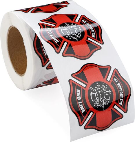 Firefighter Support Stickers - Support The Red Line Firefighter Badge Stickers - Perfect for Event Decoration, Firefighter Appreciation Campaigns and Fundraising - (1-Roll-250 Stickers) in Saudi Arabia