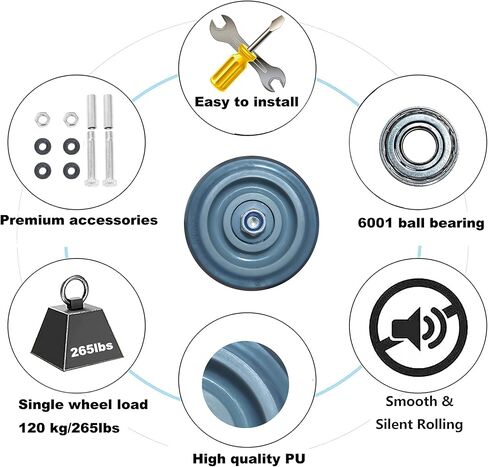 Push Cart Wheels, Heavy Duty 4 Inch PU Caster Wheels Bearings Repair Kits, Pltae Casters, Shelf Replacement Wheels for Platform Trucks up to 265 Pounds (4-Inch) in Saudi Arabia