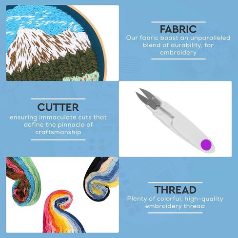 Fashhut 4 Sets Embroidery Kit for Beginners with Tutorial Videos, Stamped Patterns - DIY Starter Embroidery Kit for Beginner Adults and Kids, 1x Hoop | Simple Stitches Hand Embroidery Kit in Saudi Arabia