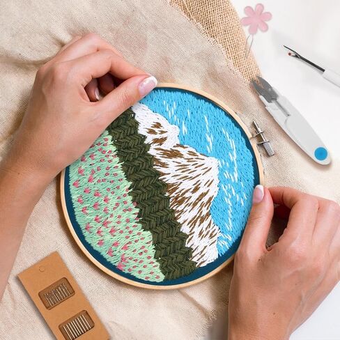 Fashhut 4 Sets Embroidery Kit for Beginners with Tutorial Videos, Stamped Patterns - DIY Starter Embroidery Kit for Beginner Adults and Kids, 1x Hoop | Simple Stitches Hand Embroidery Kit in Saudi Arabia