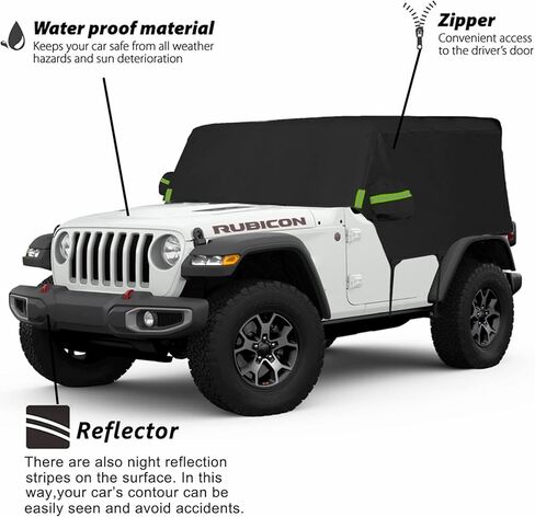 أغطية سيارات YIXIN مقاومة للماء لسيارة Jeep Wrangler JKU JLU نصف خارجي 1987-2022 SUV 4 أبواب أغطية سيارات 210T تناسب العملاء بنسبة 100% حزام مقاوم للرياح وسحاب باب واحد in Kuwait