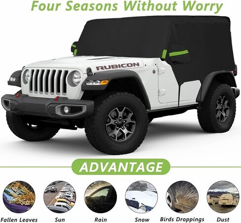 أغطية سيارات YIXIN مقاومة للماء لسيارة Jeep Wrangler JKU JLU نصف خارجي 1987-2022 SUV 4 أبواب أغطية سيارات 210T تناسب العملاء بنسبة 100% حزام مقاوم للرياح وسحاب باب واحد in Kuwait