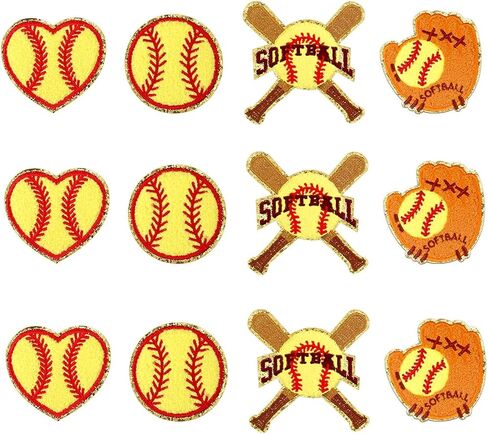 10 PCS Baseball Patches Iron On Chenille Gold Glitter Edges Patch Baseball Iron On Patches Applique for Jeans Bags DIY Clothing Hats Jackets Bag Backpacks Repair in Saudi Arabia