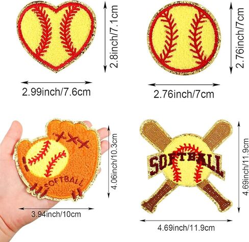 10 PCS Baseball Patches Iron On Chenille Gold Glitter Edges Patch Baseball Iron On Patches Applique for Jeans Bags DIY Clothing Hats Jackets Bag Backpacks Repair in Saudi Arabia