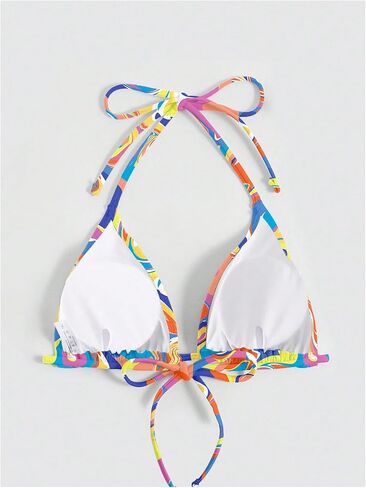 SOLY HUX Women's Plus Size String Halter Bikini Swimsuit Top Printed Triangle Bathing Suit Tops Beachwear in Saudi Arabia