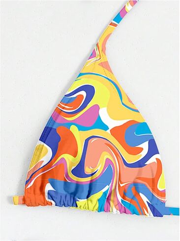 SOLY HUX Women's Plus Size String Halter Bikini Swimsuit Top Printed Triangle Bathing Suit Tops Beachwear in Saudi Arabia