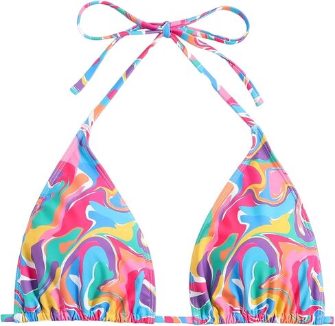 SOLY HUX Women's Plus Size String Halter Bikini Swimsuit Top Printed Triangle Bathing Suit Tops Beachwear in Saudi Arabia