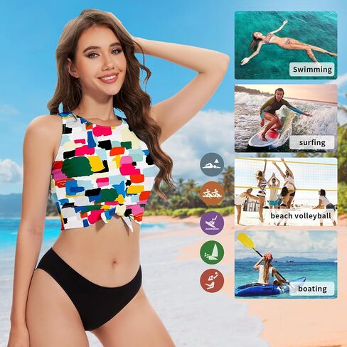 ملابس سباحة WOWENY بيكيني علوي برقبة عالية وعقدة أمامية قصيرة من Tankini ملابس سباحة فقط in Saudi Arabia