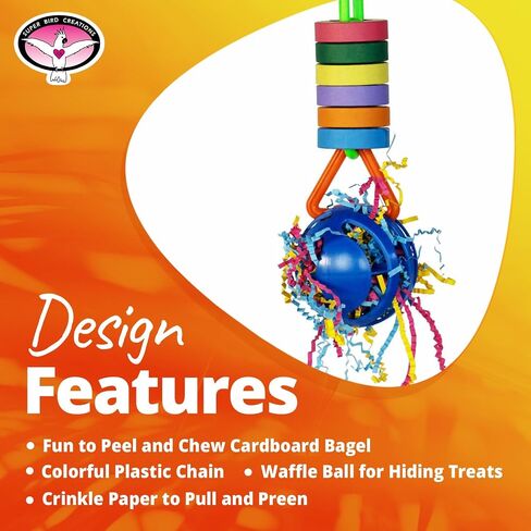لعبة الطيور Super Bird Creations SB1200 Wacky Waffle Bagel Bird، ألعاب الببغاء، الرمادي الأفريقي والمكاو، لعبة الطيور العلفية، لعبة مضغ الطيور، ملحقات قفص الطيور، لعب تفاعلي للطيور، حجم طائر متوسط/كبير، 25.4 سم × 7.62 سم. in Saudi Arabia