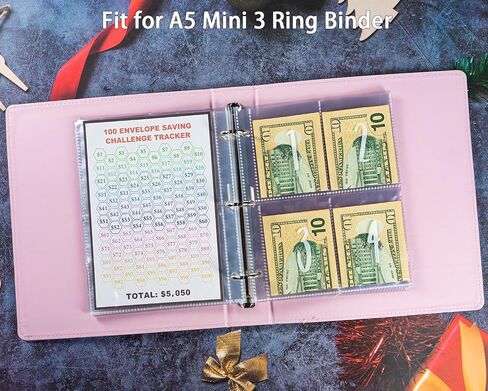 25 Pcs 4 Pocket 100 Envelopes Money Saving Challenge Sleeves and Tracker Sheet Protector, Fit for Mini 3 Ring A5 Binder, Pre-Printed 1~100 Numbers Money Pockets Refill Pages,Top Loading Currency Pages in Kuwait