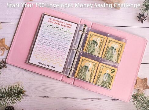25 Pcs 4 Pocket 100 Envelopes Money Saving Challenge Sleeves and Tracker Sheet Protector, Fit for Mini 3 Ring A5 Binder, Pre-Printed 1~100 Numbers Money Pockets Refill Pages,Top Loading Currency Pages in Kuwait