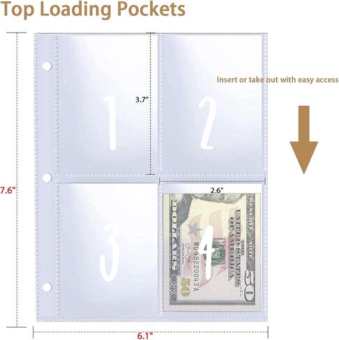 25 Pcs 4 Pocket 100 Envelopes Money Saving Challenge Sleeves and Tracker Sheet Protector, Fit for Mini 3 Ring A5 Binder, Pre-Printed 1~100 Numbers Money Pockets Refill Pages,Top Loading Currency Pages in Kuwait