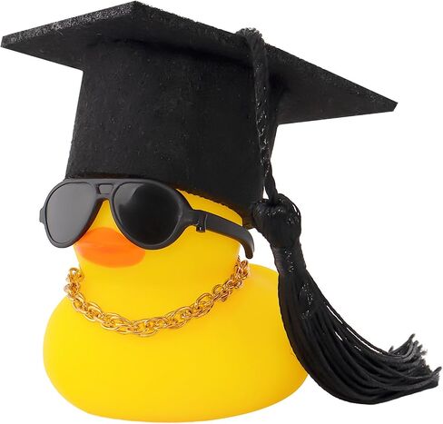 wonuu Car Dashboard Decor Graduation Hat Rubber Duck, Car Ducks Ornaments with Mini Hat Necklace Sunglasses Scarf (Black) in Saudi Arabia