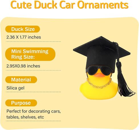 wonuu Car Dashboard Decor Graduation Hat Rubber Duck, Car Ducks Ornaments with Mini Hat Necklace Sunglasses Scarf (Black) in Saudi Arabia