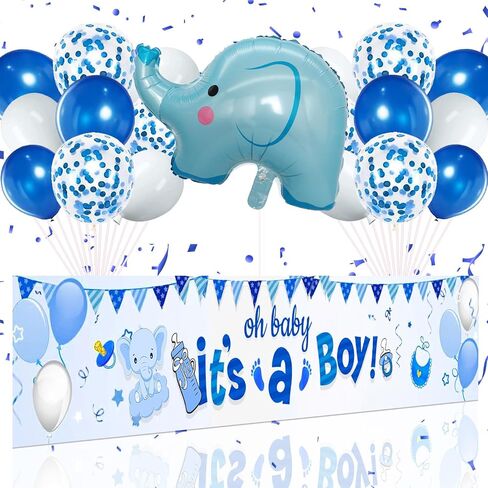 لافتة ساحة لافتة عيد ميلاد سعيد من Oh Baby It's a Boy مع بالونات على شكل فيل طفل جديد، خلفية خلفية لديكور حفلات عيد ميلاد الطفل، 20 قطعة in Saudi Arabia